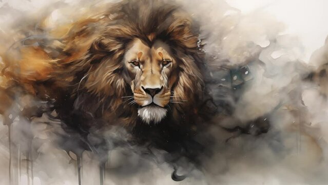animal illustration on white background. regal lion materializing through smoke abstract ink. seamless looping overlay 4k virtual video animation background 