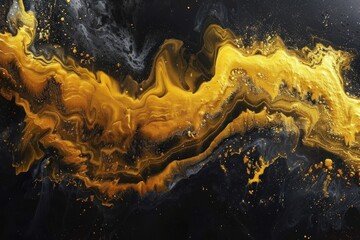 Shiny smoke. Glitter fluid. Ink water. Magic mist. Yellow color particles texture paint vapor storm