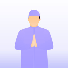 Illustration vector graphic of a muslim man poses for Eid Mubarak.