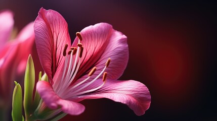 A delicate pink lily blossom unfurls its petals in stunning close-up detail