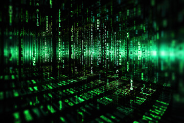 Obraz premium Binary matrix background. Falling digits on dark backdrop. Running random numbers. Abstract data concept. Blue futuristic cyberspace.