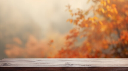 Naklejka na ściany i meble Table desk and autumn background empty space for your product display