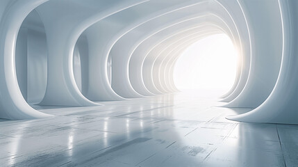Futuristic White Corridor with Arched Openings