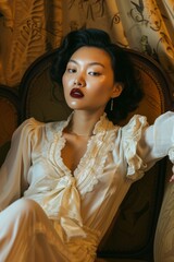 Professional Photography of an Asian Top Model in a Retro-Inspired Fashion Photoshoot, Generative AI