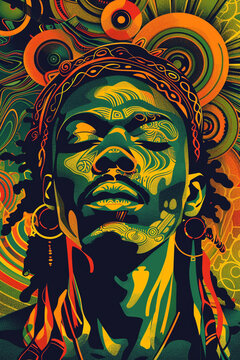 abstract reggea rasta portrait illustration, vector style t-shirt design