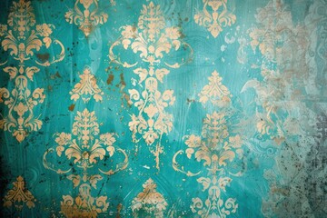Turquoise vintage background, antique wallpaper design - obrazy, fototapety, plakaty