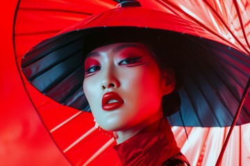 Professional Photography of an Asian Top Model in a Futuristic Fashion Editorial, Generative AI