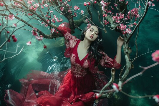 Professional Photography of an Asian Top Model in a Fantasy-Themed Editorial, Generative AI