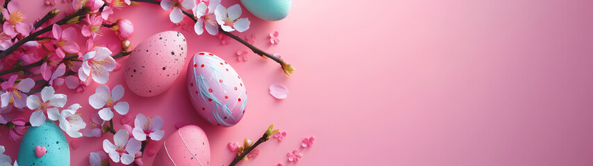 Pink Background With Eggs and Flowers