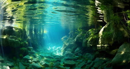 a large water cave in an underwater scene