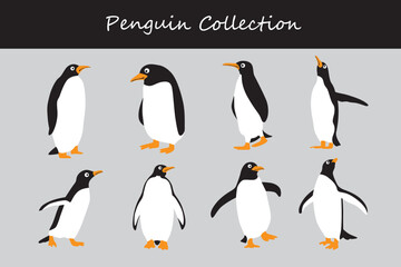 Penguin vector set. Cute cartoon penguin. Cute penguin collection.