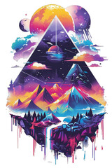 Mystical Geometry: Abstract Pyramid Design - Intriguing Print Illustration