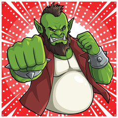 Villain Ogre Punch Cartoon Vector Pop Art