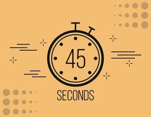 45 seconds clock timer. Time marker clock, vector counting seconds