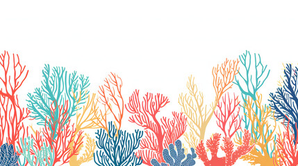 Colorful doodle coral on white background with copy space - obrazy, fototapety, plakaty