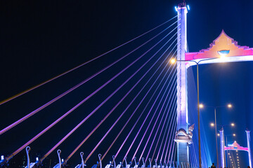 新ラマ9世橋の夜景　New rama 9 bridge　สะพานคู่ขนานสะพานพระราม9 - obrazy, fototapety, plakaty