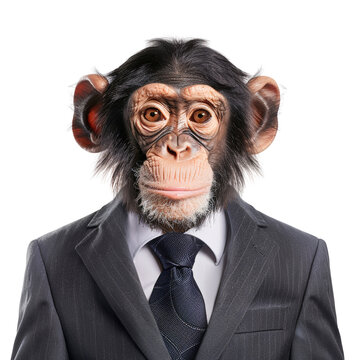 Monkey in business suit isolated on transparent background, cut out, png