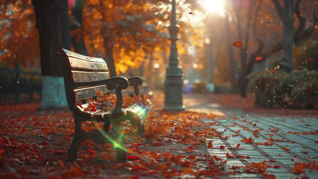 background autumn leaves in the park nature. autumn background with sunlight. seamless looping overlay 4k virtual video animation background 