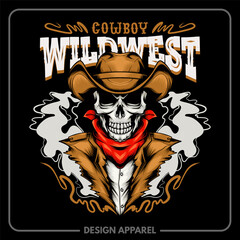 Cowboy Wild West Illustration T Shirt and Apparel Printing Design