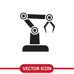 Robotic arm icon, simple black illustration on white background..eps