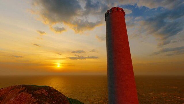 Island and lighthouse at sunset