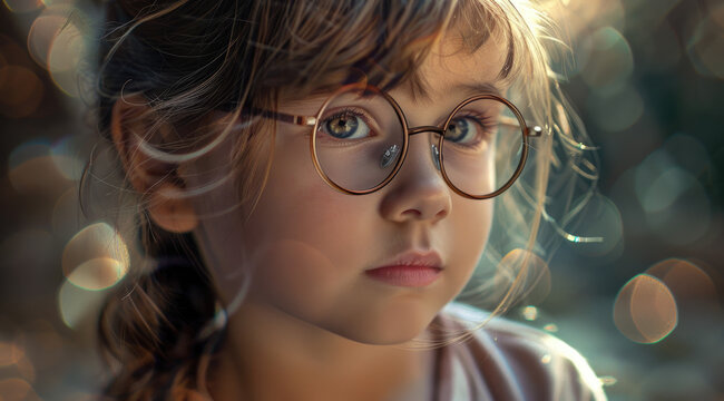 sad little girl with glasses