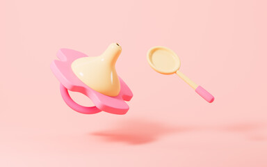 Cartoon baby-feeding nipple model, baby product, 3d rendering.