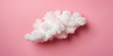 A conceptual image capturing the ethereal beauty of a fluffy white cloud against a soothing pink background. The image exudes a sense of calm, serenity, and whimsical charm.