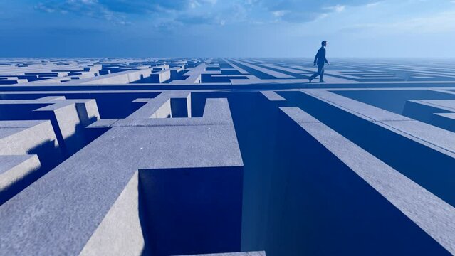 Business people walking on maze building.