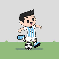 VECTOR DESIGN OF CHILDREN WEARING NATIONAL JERSEY FOOTBALL TEAM. ARGENTINA CHILDREN PLAY FOOTBALL