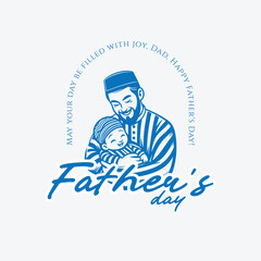 Happy Father's Day card design with illustration of a Muslim father