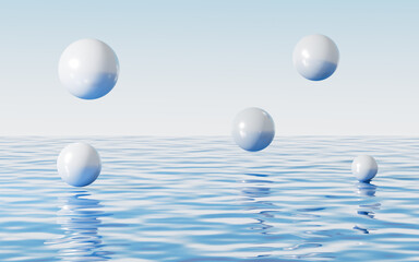 Fototapeta na wymiar Abstract spheres on the water surface, 3d rendering.