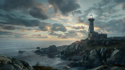 Historic lighthouse standing sentinel on a rocky shoreline