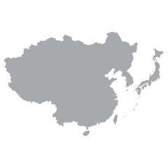 East Asia country Map. Map of East Asia in grey color.