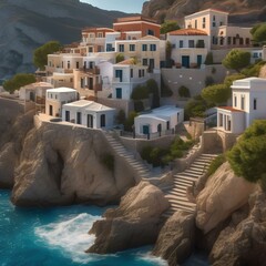 A traditional Greek village perched on a cliff overlooking the sea1