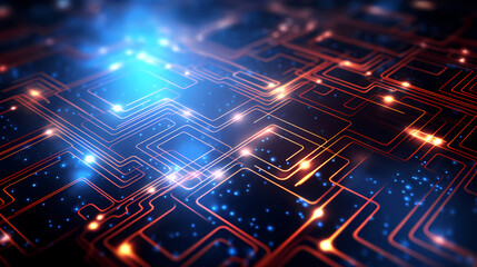 Fototapeta premium Circuit board background, digital technology future banner with circuit lines