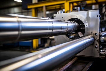 Detailed Shot of a Polished Stainless Steel Tube Amidst Industrial Machinery