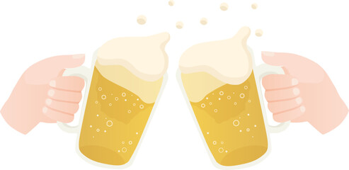 ビールジョッキで乾杯する手のイラスト © hanamuradesign