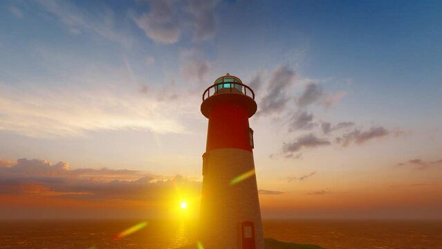 Coast lighthouse illuminated by dusk and sunset
