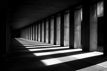 abstract black and white architectural background, cement columns, generative ai