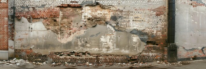 Weathered Old Brick Wall With Peeling Paint background texture. Generative AI