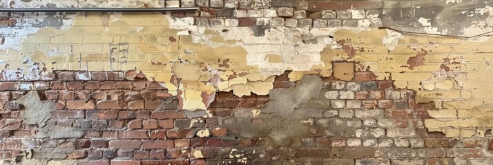 Deteriorating Brick Wall With Peeling Paint background texture. Generative AI