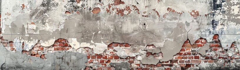 Weathered Red Brick Wall With Peeling Paint background texture. Generative AI