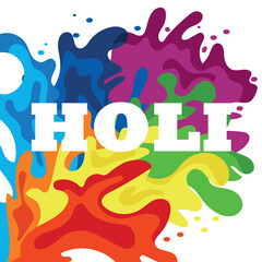 festive, conceptual poster made of colorful spots for Holi and with a text in the middle
