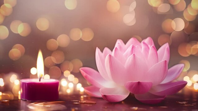 pink lotus flower folding style with white candle. seamless looping overlay 4k virtual video animation background 