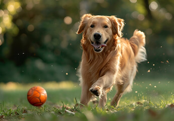 golden retriever playing with ball