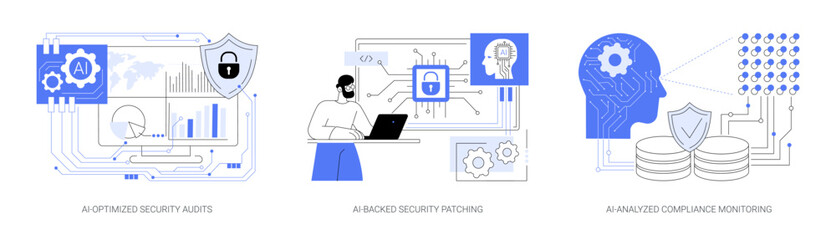 AI-Backed Cybersecurity abstract concept vector illustrations.