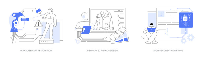 Art and Creativity with AI tools abstract concept vector illustrations.