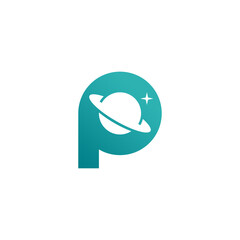 unique planet icon and Letter P logo vector 
