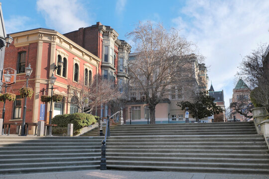 Bastion Square in Victoria on Vancouver Island in Victoria, British Columbia, Canada